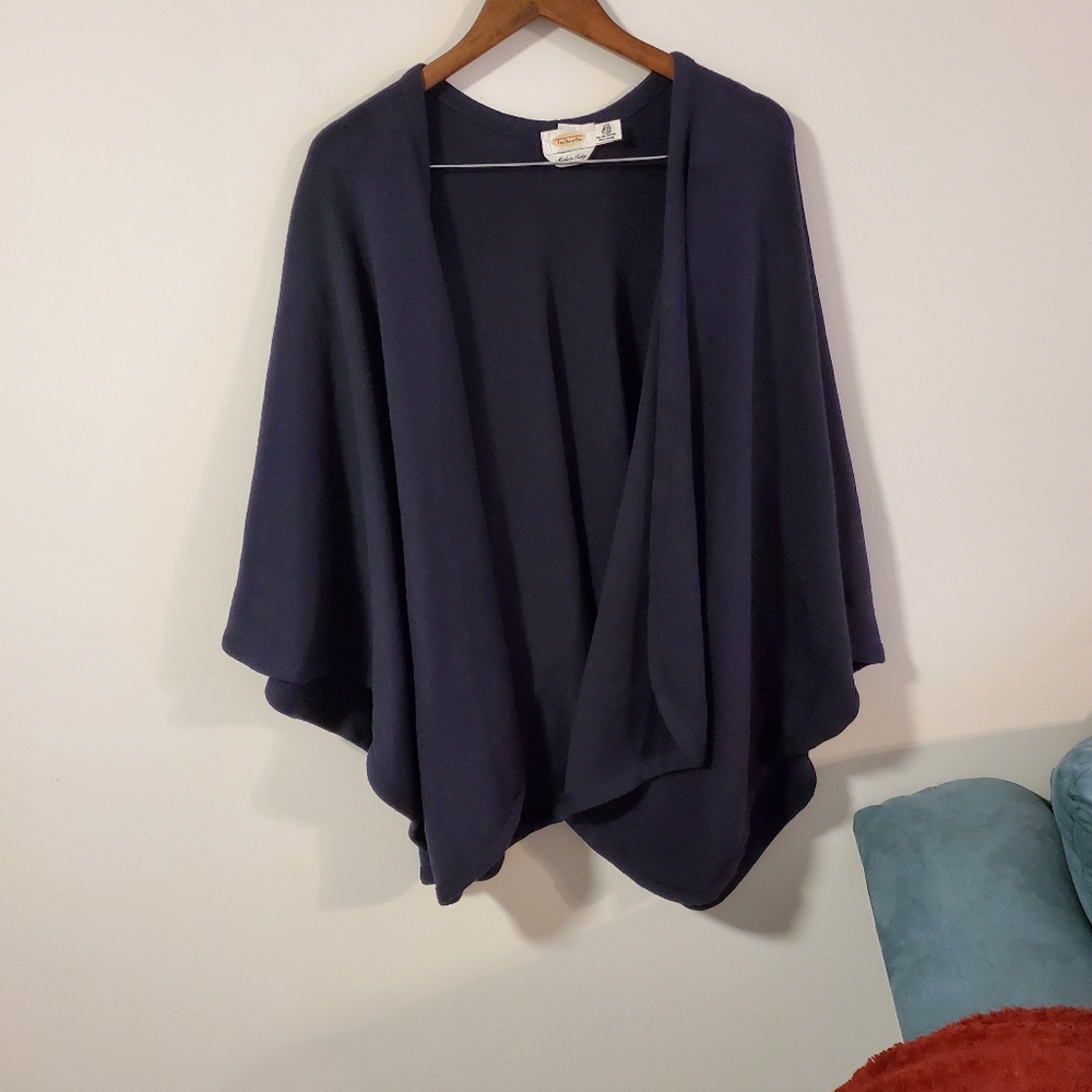 100% Merino Wool Talbots dark blue shawl heavy warm throw wrap layer